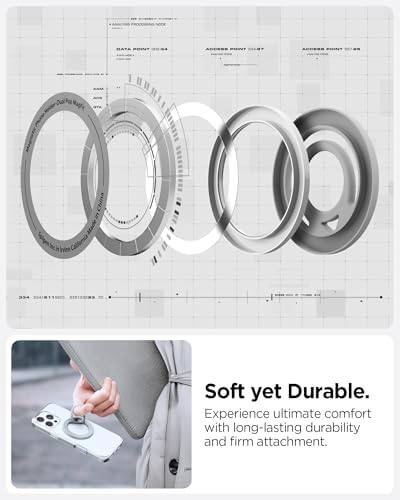 Experience Ultimate Grip with Spigen Dual Pop Mag Fit Phone Holder – Premium Magnetic Silicone Mount for i Phone 16/15/14/13/12 Series – Sleek Gray Design for Enhanced Stability and Comfort on the Move.