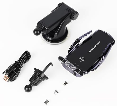 JUSCCZ 15 W Auto-Clamping Wireless Car Phone Holder – Fast Charging Solution for Smartphones with Secure Grip and Elegant Black Design for Safe Navigation While Driving