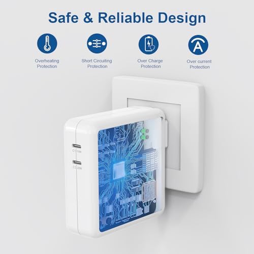 High-Efficiency 138 W USB-C Charger for Mac Book Pro & Air – Dual-Port Charging Solution with 2 Durable Cables for Maximum Versatility, Rapid 1.5-Hour Full Charge for Laptops & 20 Min to 80% for Smartphones, Superior Overheat Protection & Compatibility with All USB-C Devices, Ideal for Mobile Professionals and Remote Workers