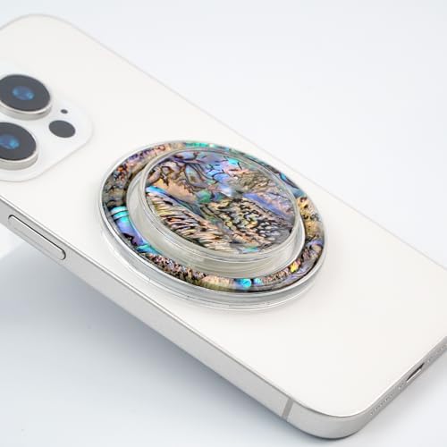 Chic Natural Abalone Shell Foldable Phone Grip – Magnetic Handle for Secure Smartphone & Tablet Handling, Stylish Accessory for Enhanced Portability and Aesthetic Appeal