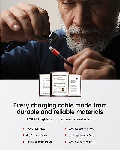 Heavy-Duty UYOUNG i Phone Charger Cable 3 Pack – 6 FT MFi Certified Nylon Braided USB to Lightning Fast Charging Cords for i Phone 14/13/12/11/SE/X/XS/XR/8/7/6/6 S & i Pad – Durable, Tangle-Free Charging Solution in Vibrant Red for Ultimate Convenience and Performance