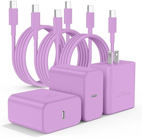 Super Fast 45 W USB-C Charger Trio for Samsung Galaxy S24 Ultra – Ultra-Quiet, High-Speed Charging with 6 FT Type-C Cable for Galaxy S23/S22/S21/Note 10 & 20 – Ideal for Home, Office, and Travel Use