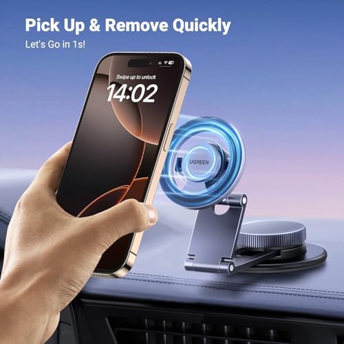 UGREEN Mag Safe Car Mount: 360° Rotatable Magnetic Phone Holder for i Phone 12-16 Series – Ultimate Dashboard Accessory for Secure Navigation and Hands-Free Use, Featuring Easy Installation and Sleek Design