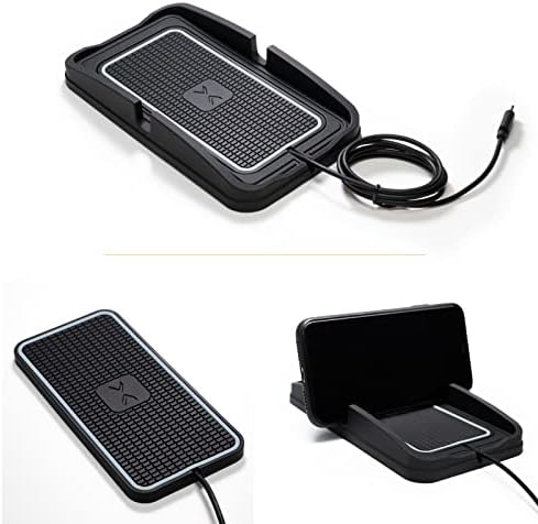 POLMXS 15 W Wireless Car Charger Pad – Fast Charging Solution for i Phone and Galaxy – Non-Slip, Compact Design for Ultimate Convenience – Overheating Protection & Enhanced Device Compatibility – Ideal for Travel and Navigation