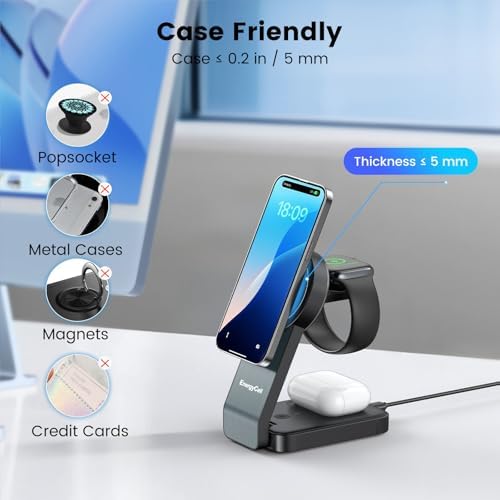 Ultimate 3-in-1 Wireless Charging Station for Apple Devices – Qi2 Certified 15 W Magnetic Fast Charger for i Phone 16/15/15 Pro/14/13/12, Apple Watch & Air Pods – Portable, Foldable Design for Efficient Charging and Minimal Clutter