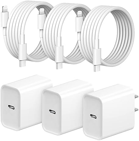 Powerful 20 W USB-C i Phone Fast Charger 3-Pack with 6 FT Cables | Ultimate Charging Solution for i Phone 14/13/12/11 Pro & Pro Max | High-Speed Wall Charger with Enhanced Compatibility & Robust Safety Features for On-the-Go Users