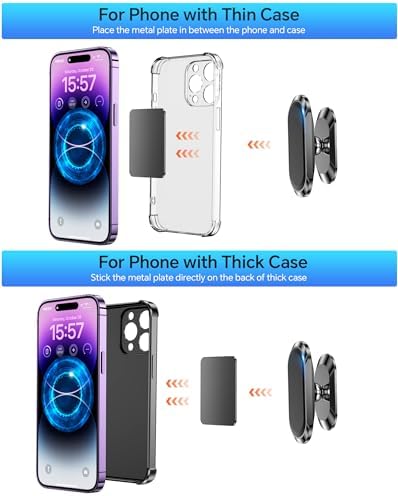 2-Pack Magnetic Car Phone Holder – Ultimate Dashboard Mount with Strong Magnet for i Phone & Samsung – Secure Phone Grip with 4 Metal Plates for Enhanced Compatibility & 360-Degree Rotation – Effortless Installation & Stylish Design for Safe Driving