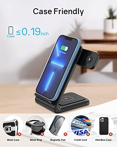 3-in-1 Wireless Charging Station for Apple Devices – Fast Charging Dock for i Phone 15/14/13/12 Pro Max, Apple Watch Series 8/7/SE/6/5/4/3/2, and Samsung Phones – Sleek Multi-Device Charger with Enhanced Safety Features and Compact Design