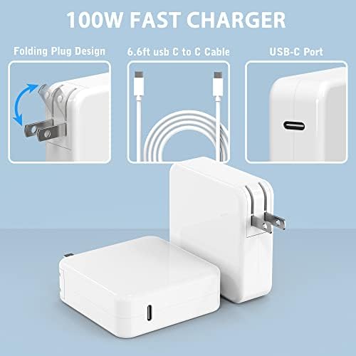 High-Power 100 W USB-C Fast Charger for Mac Book Pro & Air – Ultimate Compatibility with 15″, 14″, 13″ Models, i Pad Pro 2018-2021, 6.6 ft Durable Cable, Intelligent Safety Features, Portable Foldable Design – Rapid Charging for All USB-C Devices