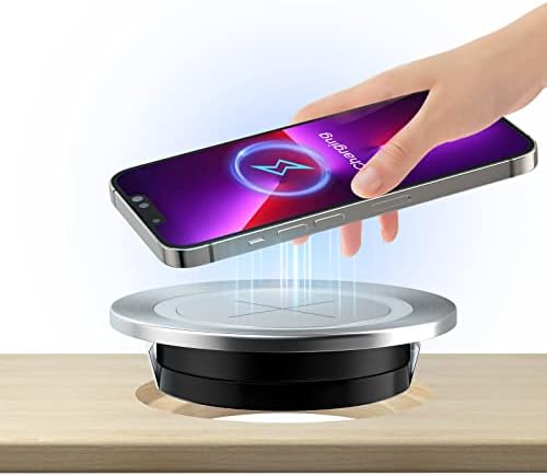 Sleek Wireless Charging Pad for Desk by JE Make IT Simple – Fast Qi-Enabled Charger for i Phone 16/15/14/13/12, Samsung, and Air Pods – Grommet Design for Clutter-Free Workspaces with Overcharge Protection and Elegant Black Finish