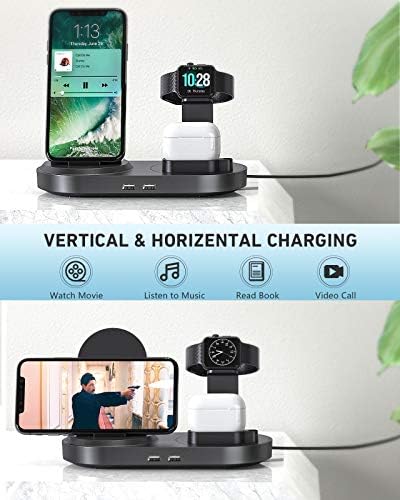 All-in-One 4-in-1 Wireless Charging Station for Apple Devices – Fast Charging Dock with Dual USB Ports for i Phones, Apple Watch & Air Pods – Sleek Design for Home & Office – Enhanced Speed & Compatibility with i Phone 12/13/14/15/16