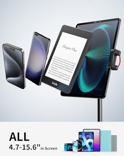 SAIJI Aluminum 360-Degree Rotating Tablet Stand – Adjustable Height Dock for 4.7″-15.6″ Devices – Ergonomic and Portable Cradle for i Phones, i Pads, Samsung Tablets, Kindles, and e Book Readers – Optimize Comfort and Enhance Viewing Experience
