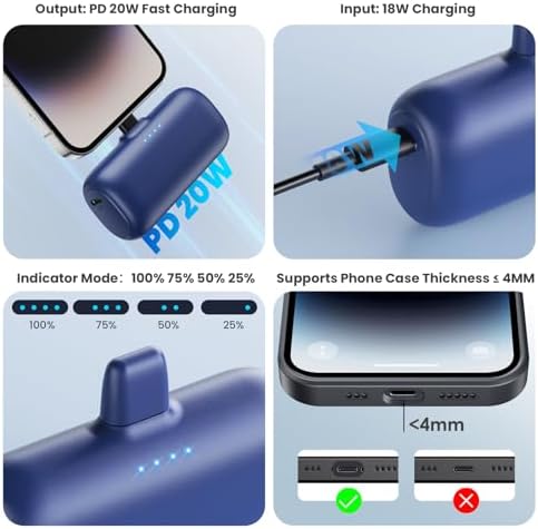 Ultra-Compact 2-Pack i Phone Power Bank – 5200 m Ah PD Fast Charging Mini Portable Charger for Travel – Cordless, Lightweight Battery Pack Compatible with i Phone 14/14 Pro/13/12/11/X/8/7/6 Plus – Essential Charging Solution for On-the-Go Lifestyles