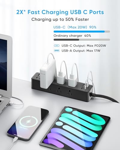 Revolutionize Your Workspace with ACOZVIN 17-in-1 Desk Clamp Power Strip – 40 W Fast Charging Hub, 9 AC Outlets & 8 USB Ports (4 USB-C) for Ultimate Device Connectivity, 10 ft Flat Plug Surge Protector Perfect for Home Office Efficiency and Safety