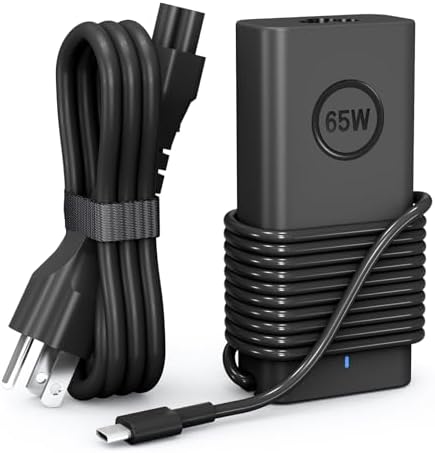 Ultra-Fast 65 W USB-C Charger for Dell Laptops – Lightweight and Portable Power Adapter with Safety Features – Compatible with XPS 13, Latitude & Inspiron Series – Efficient Charging with LED Indicator and Power Cord Included – Perfect for Travel and Daily Use