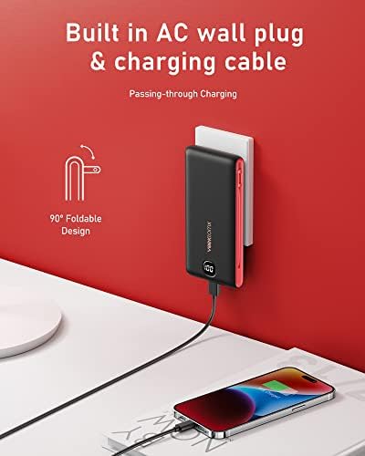 VEEKTOMX 20,000 m Ah Portable Charger with Built-in Cables and AC Wall Plug – Fast Charging Power Bank for i Phone 15/14/13 & Samsung Devices, Slim Battery Pack with LED Display for Ultimate Compatibility and On-the-Go Convenience
