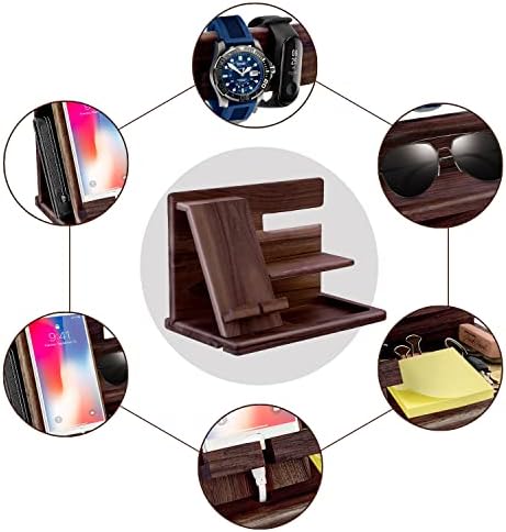 Gifts for Men, Wood Phone Docking Station, Mens Gifts for Birthday Gifts for Men or Gifts for Dad Fathers Day, Desk Workspace Organizer Nightstand Organizer Key for Wallet & Watch Holder – Enhanced Compatibility and Speed
