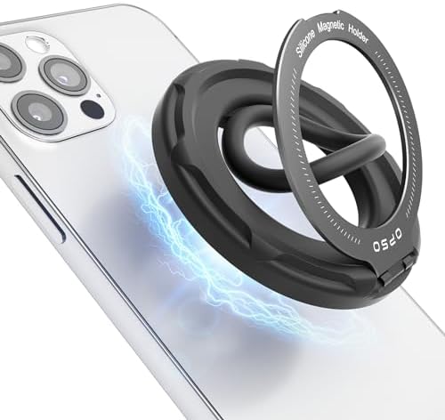 OPSO Magnetic Phone Ring Holder for Mag Safe – 360-Degree Rotating Silicone Finger Grip with Adjustable Kickstand Compatible with i Phone 16/15/14/13/12/Pro/Max & Samsung – Ultimate Hands-Free Essential for Enhanced Device Usability and Stylish Stability