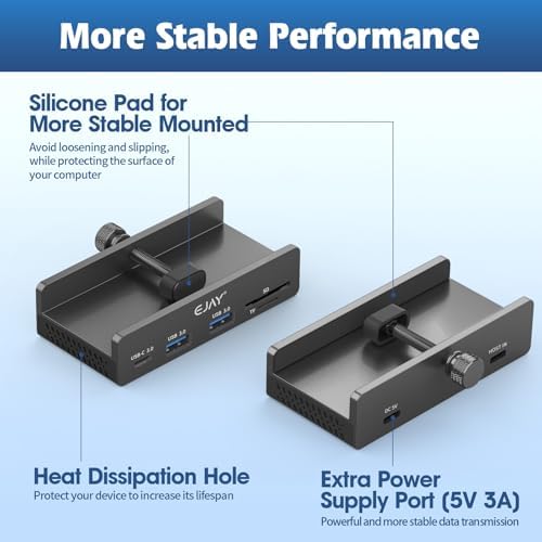 EJAY Aluminum 5-Port USB 3.0 Hub with Integrated Card Reader – Streamlined Desktop Docking Station for Ultimate Connectivity – High-Speed 5 Gbps Data Transfer, Enhanced Power Supply Options, and Extended Cables for Maximum Efficiency – Perfect for Home and Office Setups
