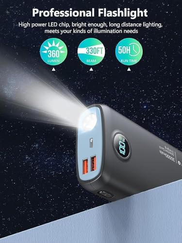 High-Capacity 30,000 m Ah Portable Power Bank with Fast Charging Technology – Multi-Device USB-C Charger for i Phone, Samsung Galaxy, LG & More – Built-in LED Display and Flashlight for Ultimate Convenience – Sleek Black Design for On-the-Go Power Solutions