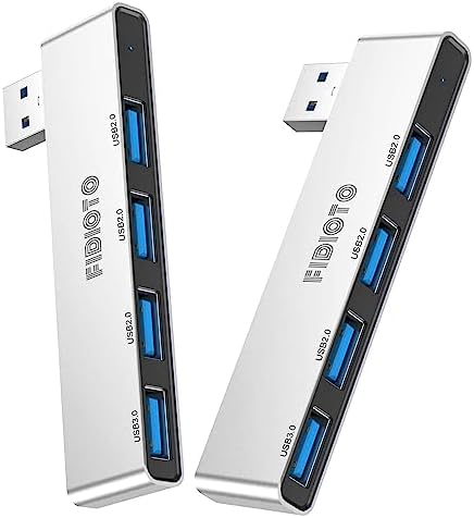 Enhance Your Digital Workspace with Fidioto USB Hub 2 Pack – Versatile 4-Port Adapter for Laptops & Macs, Featuring 1 Ultra-Fast USB 3.0 Port and 3 USB 2.0 Ports for Effortless Device Connectivity and Data Transfer, Ideal for Busy Professionals and Students on the Move