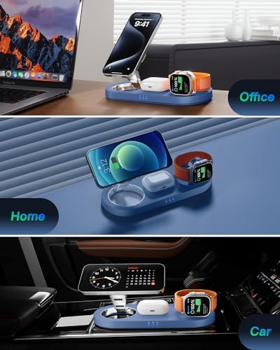 Effortless Power: Enhanced 3-in-1 Magnetic Charging Station for Apple Devices – Fast Wireless Charger for i Phone 16/15/14/13/12, Air Pods Pro & Apple Watch Series in Elegant White – Ultimate Compatibility & Streamlined Charging Experience