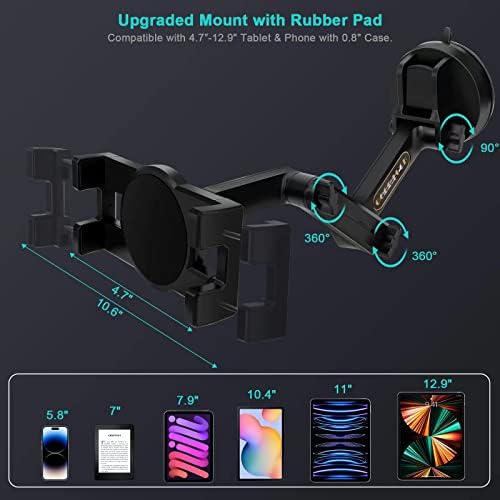 i Pad Pro 12.9 Inch Tablet Mount with 4-Inch Suction Cup and 16-Inch Adjustable Arm – Ultimate Versatile Holder for Trucks and Cars, Enhanced Protection, Effortless Charging, and Unmatched Stability for Work and Play