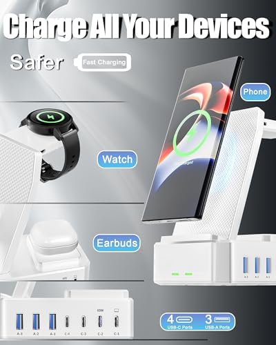 Ultimate 10-in-1 Wireless Charging Station for Samsung Devices – 300 W Power Hub with 65 W USB C Fast Charging for S25 Ultra/S24/S23/S22/Note 20, Galaxy Watch Ultra 7/6/5 & Galaxy Buds – Multi-Device Convenience and Rapid Power Delivery, Ideal for Home & Office Use