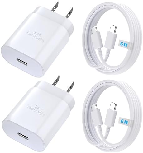 Power Up Your Samsung Devices with the 25 W Super Fast Android Charger – Includes 6 ft Type C Cable, Perfect for Galaxy S25/S24 Plus/S23/S22/S21/S20, Note 20, and Z Fold 3/4/5 – 2-Pack in Sleek White for Ultimate Convenience and Durability