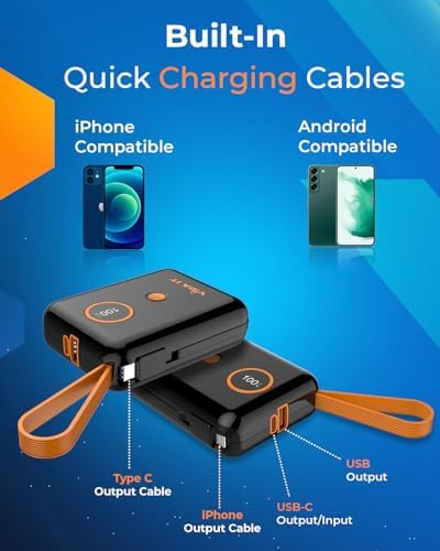 Ultimate 10000 m Ah Power Bank for Heated Clothing – Fast Charging USB Charger with Built-In Cable for i Phone & Android – Lightweight Portable Battery Pack for Heated Jackets, Vests, and Stadium Seats – Stay Warm and Powered Up Anywhere