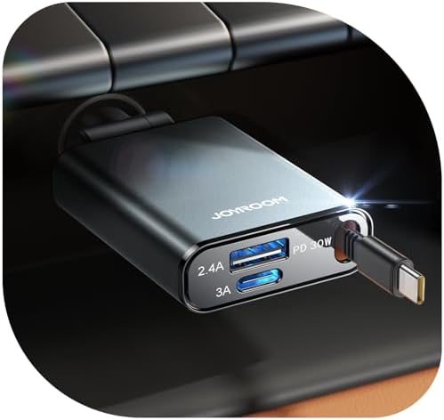 Compact Retractable USB-C Car Charger: 57 W Fast Charging Adapter for i Phone 16, 15 Pro & Samsung Galaxy S25/24 – Space-Saving Design for Enhanced Compatibility & Effortless Storage