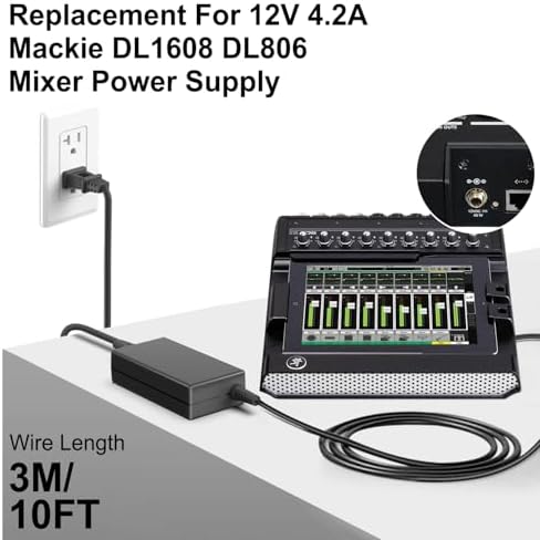 High-Performance 12 V AC/DC Power Adapter for Mackie Mixers – 60 W Secure Screw Lock Charger with Overload Protection and Universal Compatibility for DL806, DL1608, DLM1608 – Essential Power Supply for Professional Audio Mixing and Studio Reliability