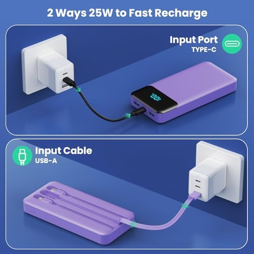 High-Capacity 40800 m Ah Portable Charger with Integrated Cables – Fast PD 25 W USB-C & QC4.0 Power Bank for i Phone 15/16 and Samsung – Smart LED Indicator, 5 Outputs for Multi-Device Charging – Ultimate Travel Companion for On-the-Go Power Solutions