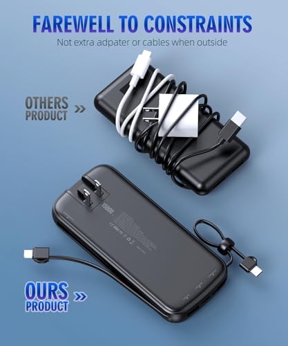 Ultimate UYAYOHU 15000 m Ah Portable Charger with Built-in AC Plug and Dual Output Cables – Lightweight Power Bank for Fast Charging i Phones, Samsung Devices & i Pads – LED Display for Instant Battery Monitoring – Perfect for On-the-Go Lifestyle