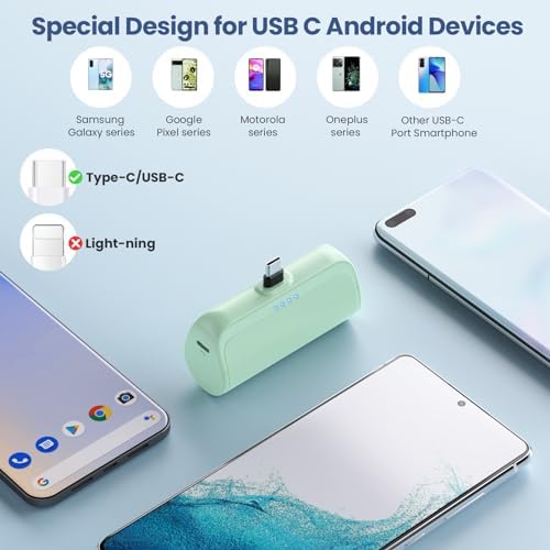 Ultra-Compact 5200 m Ah USB C Power Bank – Fast Charging Mini Portable Charger for i Phone 16/16 Plus/15/15 Plus/15 Pro Max, Galaxy S25/S24, i Pad, and Android Devices – Essential Power Solution for On-the-Go Charging