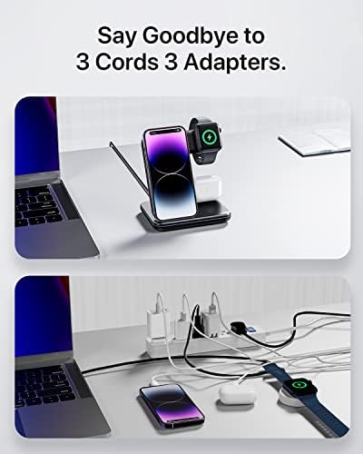 Intoval 3-in-1 Wireless Charging Station for Apple Devices – Fast Charging Hub Compatible with i Phone 15/14/13, Apple Watch Series 9/8/Ultra/7/6/SE, and Air Pods Pro – Sleek Z5 White Design for Efficient Desk Organization and Enhanced Compatibility