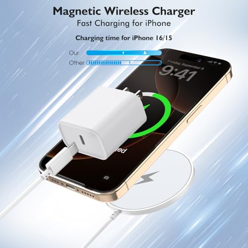 Enhanced 6 FT Magnetic Wireless Charger for i Phone 16 Series – MFi Certified Fast Charging Pad with 20 W USB-C Power Adapter – Superior Magnetic Alignment for Effortless Charging – Overcurrent & Overheat Protection – Compatible with i Phone 16 Pro, 15 Series, 14, 13, 12, 11, and Air Pods – Compact Design for Travel Convenience – Enjoy Rapid, Safe Charging Anywhere