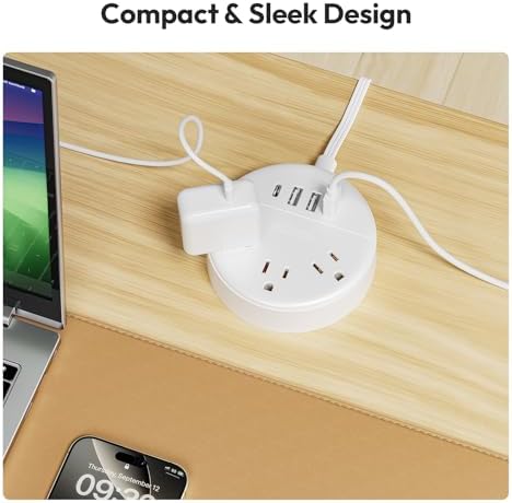 25 ft NTONPOWER Power Strip with 3 AC Outlets & 4 USB Charging Ports – Versatile Wall Mountable Desktop Solution for Home, Office, and Dorm – Sleek White Design for Enhanced Connectivity and Efficiency