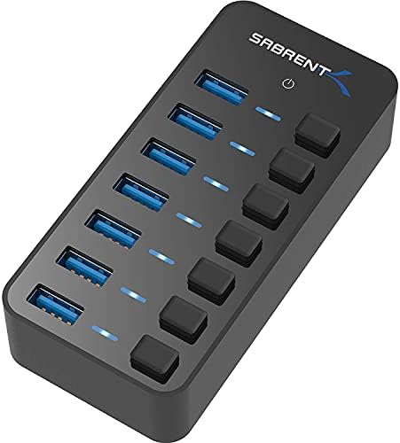 SABRENT 7-Port USB-C Hub: Maximize Efficiency with 3 USB-A & 4 USB-C Ports, 5 Gbps USB 3.2 Speed, 20 W PD Charging, Smart Power Control & LED Indicators – Ideal for Mac, PC, Steam Deck, ROG Ally – Stylish Aluminum Build for Durability & Performance