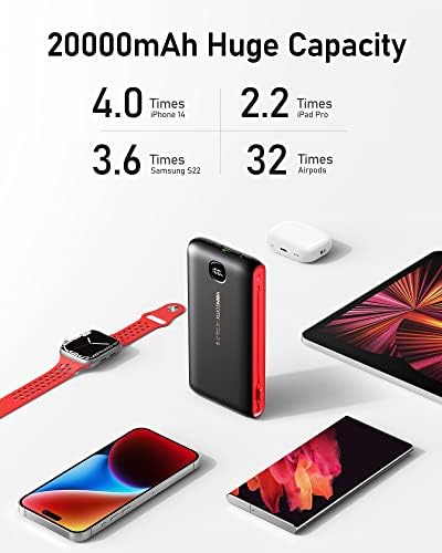 VEEKTOMX 20,000 m Ah Portable Charger with Built-in Cables and AC Wall Plug – Fast Charging Power Bank for i Phone 15/14/13 & Samsung Devices, Slim Battery Pack with LED Display for Ultimate Compatibility and On-the-Go Convenience