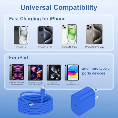 Maximize Your Charging Efficiency with the 20 W USB-C Power Adapter and 10 ft Type C Cable – The Ultimate Fast Charging Solution for i Phone 16, 15 Pro Max, and i Pad Featuring Advanced Safety Mechanisms for Secure On-the-Go Power Management and Unrivaled Compatibility