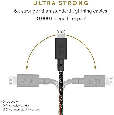 Native Union Night Cable – 10 ft Heavy-Duty USB-C to Lightning Charging Cable with Weighted Knot for i Phone 14 and Earlier – MFi Certified, Fast Charging, Stylish Zebra Design for Ultimate Convenience and Durability