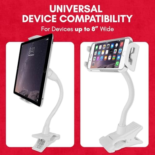 Innovative Macally Clip-On Tablet Holder | Adjustable Gooseneck Mount for Seamless i Pad, Kindle & Smartphone Use | Versatile Clamp Design for Bed, Desk, Stroller & Travel | Universal Fit with 360-Degree Rotation for Enhanced Viewing | Lightweight & Durable Tablet Stand for Effortless Mobility