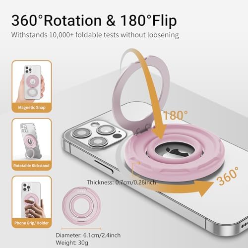 OPSO Magnetic Phone Ring Holder for Mag Safe – 360-Degree Rotating Silicone Finger Grip with Adjustable Kickstand Compatible with i Phone 16/15/14/13/12/Pro/Max & Samsung – Ultimate Hands-Free Essential for Enhanced Device Usability and Stylish Stability