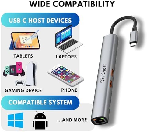 Revolutionize Your Workspace with the All-in-One 6-in-1 USB C Hub – Experience 4 K HDMI Clarity, Lightning-Fast Ethernet, Dual USB 3.1 Gen 2 Data Ports, and 100 W Power Delivery for Ultimate Device Compatibility – Perfect for Mac Book Pro/Air, Chromebook, Dell XPS, and HP Laptops – Unleash Maximum Productivity and Versatility Today!