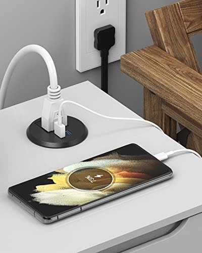 Revolutionize Your Workspace with the 2-Inch Desk Power Grommet Featuring PD 20 W USB-C Fast Charging, Ultra-Flat Plug Design, and Recessed Outlet for Seamless Cable Management – Perfect for Home or Office Use with 6 ft Power Cable (White)