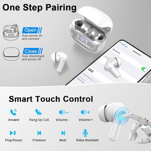 Donerton Advanced Bluetooth 5.4 Wireless Earbuds – Immersive Deep Bass In-Ear Headphones with Quad ENC Mics for Superior Noise Cancellation, 45-Hour Playback, IP7 Waterproof Charging Case – Ideal for Fitness Enthusiasts and Effortless Connectivity