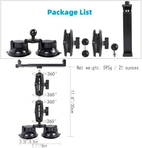 Ultimate Dual Suction Cup Tablet Mount for Vehicles – 13.4-Inch Aluminum Arm with 360° Rotation, Secure 2-Stage Holder for i Pad Pro/Air/Mini, Galaxy Tab & 6.5-12.9″ Tablets – Superior Stability & Hands-Free Convenience for Seamless Navigation and Entertainment