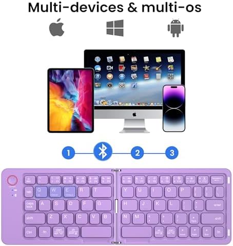 Ultimate Mini Wireless Folding Keyboard for Travel – Sync 3 Devices Effortlessly, Premium Aluminum Design for i Phone, i Pad, Mac, Android & Windows – Compact & Portable Full-Size Typing Solution