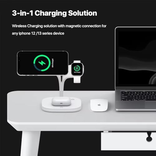 Revolutionize Your Charging Experience with the 5-in-1 Magnetic Wireless Charging Stand – 15 W Fast Charger for i Phone 15/14/13/12, Apple Watch 9/8/7/SE, and Air Pods – Sleek Multi-Device Charging Dock with LED Status Indicator for Enhanced Compatibility and Speed